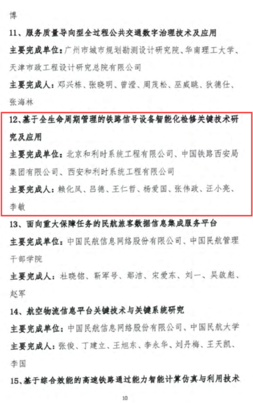 和利時榮獲2022年度中國智能交通協會科學技術獎”